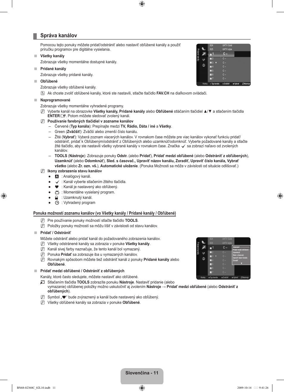 Správa kanálov, Slovenčina - 11 | Samsung LE26B450C4W User Manual | Page 235 / 326