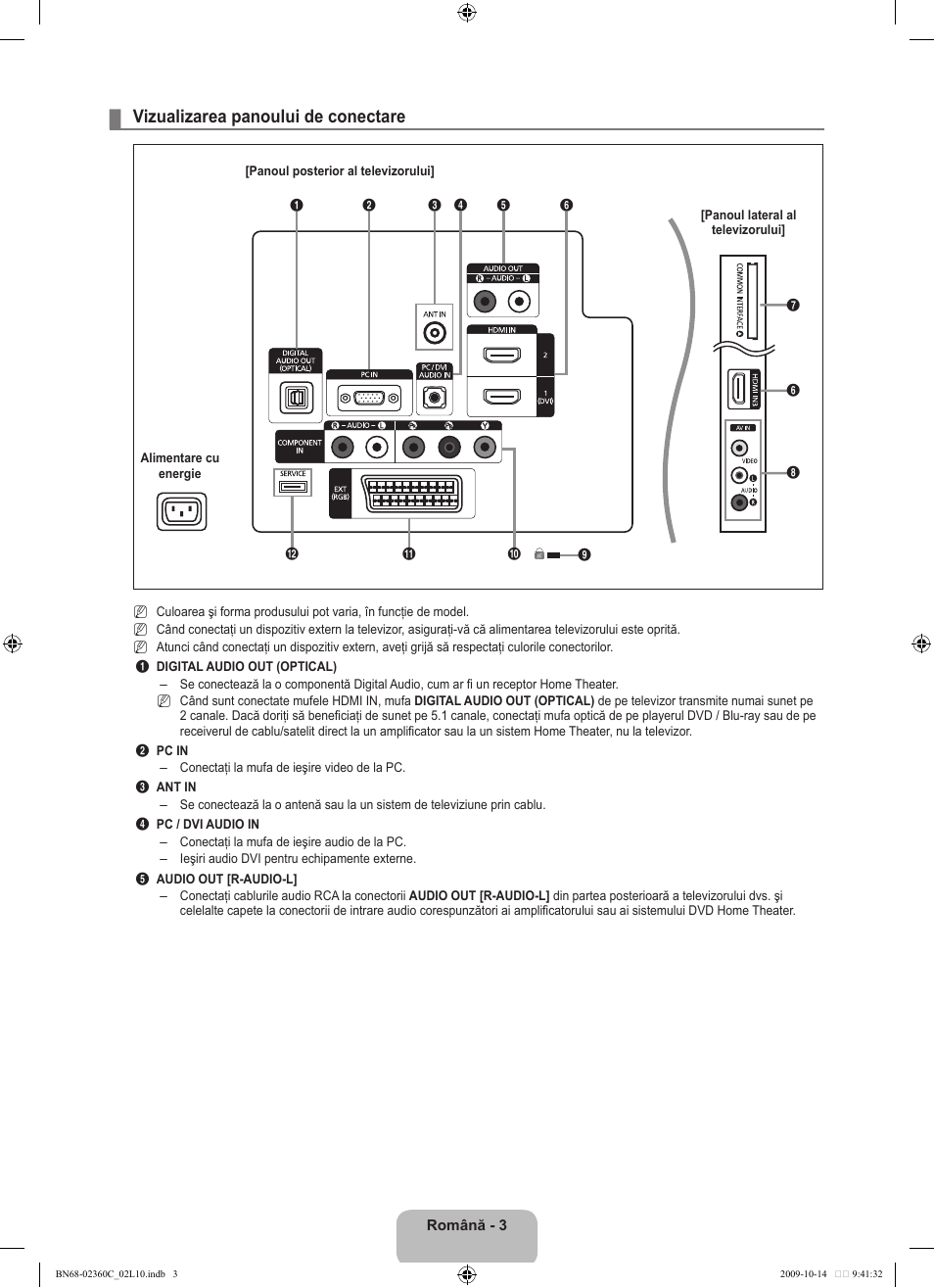 Vizualizarea panoului de conectare | Samsung LE26B450C4W User Manual | Page 259 / 326