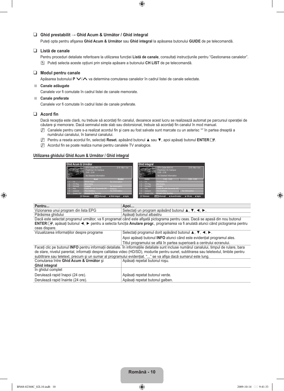 Listă de canale, Modul pentru canale, Acord fin | Nn n | Samsung LE26B450C4W User Manual | Page 266 / 326