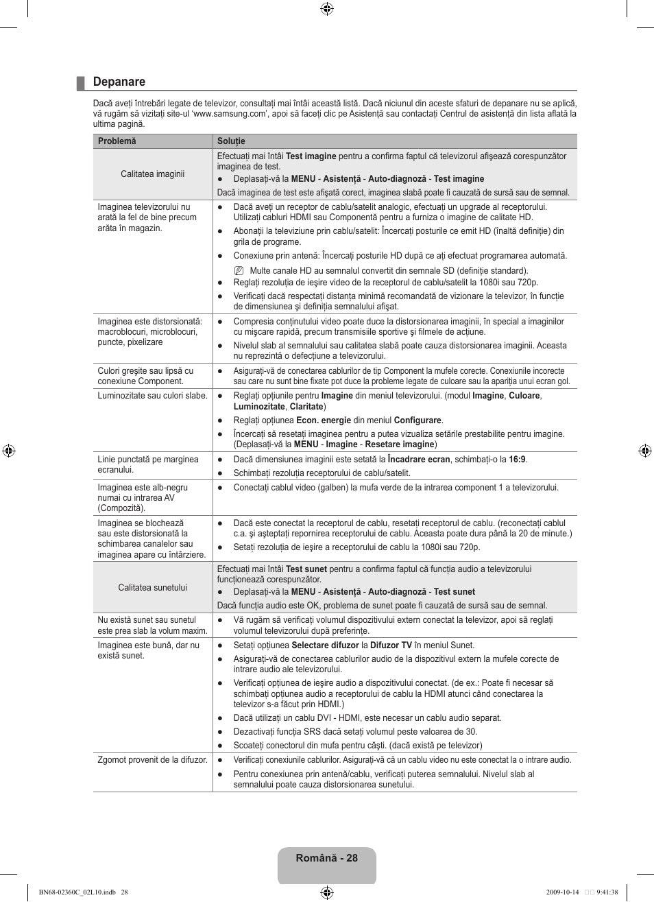 Depanare | Samsung LE26B450C4W User Manual | Page 284 / 326