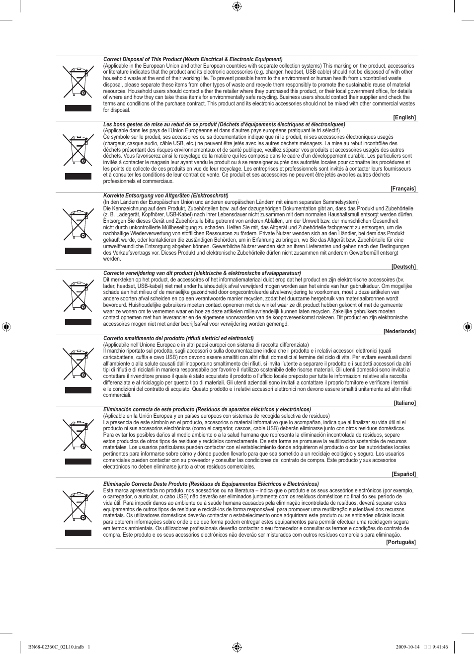 Weee | Samsung LE26B450C4W User Manual | Page 320 / 326