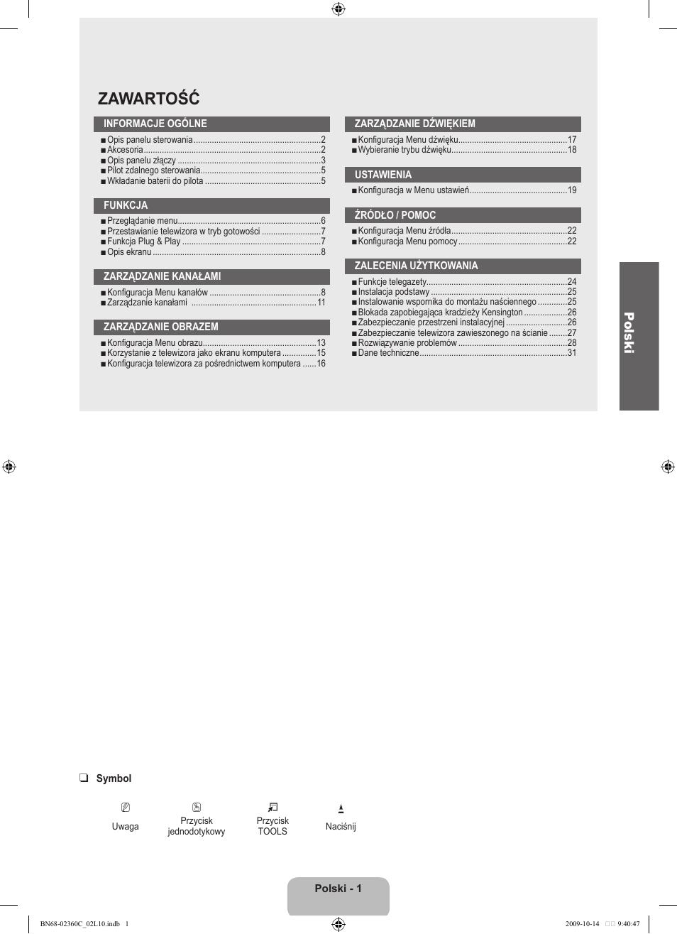 Zawartość, Polski | Samsung LE26B450C4W User Manual | Page 65 / 326