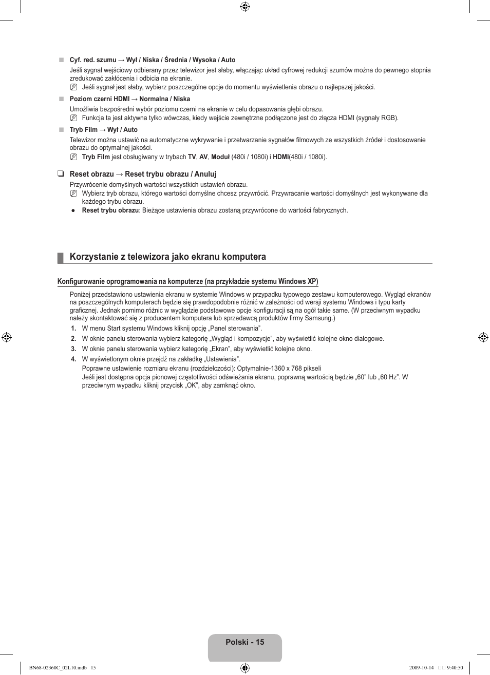 Korzystanie z telewizora jako ekranu komputera | Samsung LE26B450C4W User Manual | Page 79 / 326