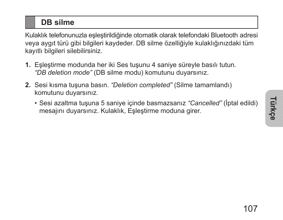 Db silme | Samsung HM6450 User Manual | Page 109 / 191