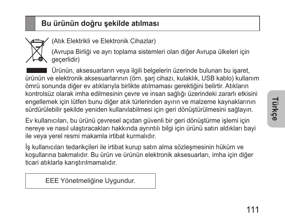 Bu ürünün doğru şekilde atılması | Samsung HM6450 User Manual | Page 113 / 191