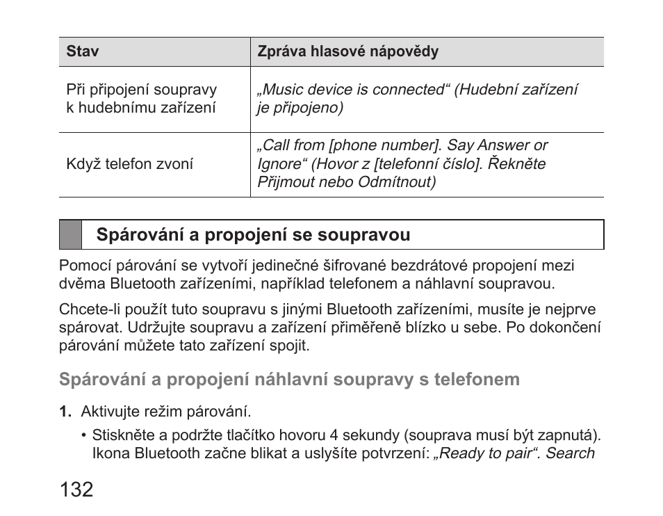 Spárování a propojení se soupravou | Samsung HM6450 User Manual | Page 134 / 191