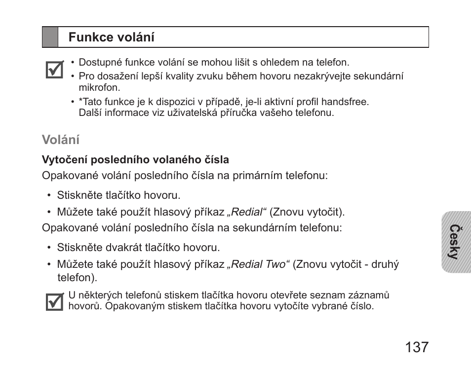 Funkce volání | Samsung HM6450 User Manual | Page 139 / 191