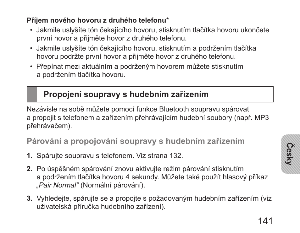 Propojení soupravy s hudebním zařízením | Samsung HM6450 User Manual | Page 143 / 191