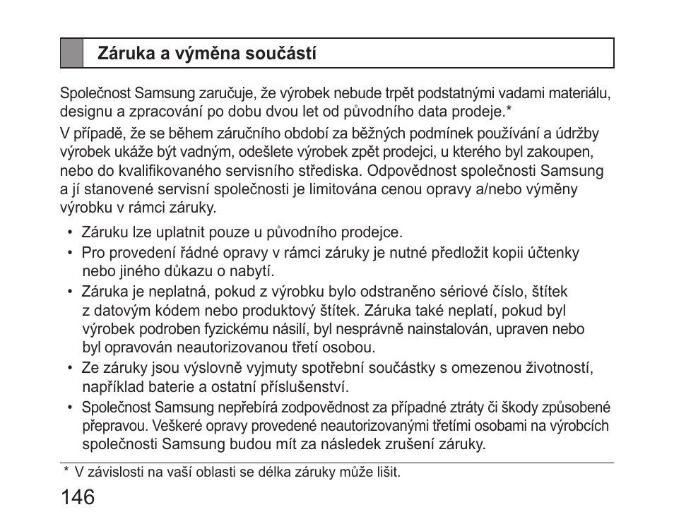 Záruka a výměna součástí | Samsung HM6450 User Manual | Page 148 / 191