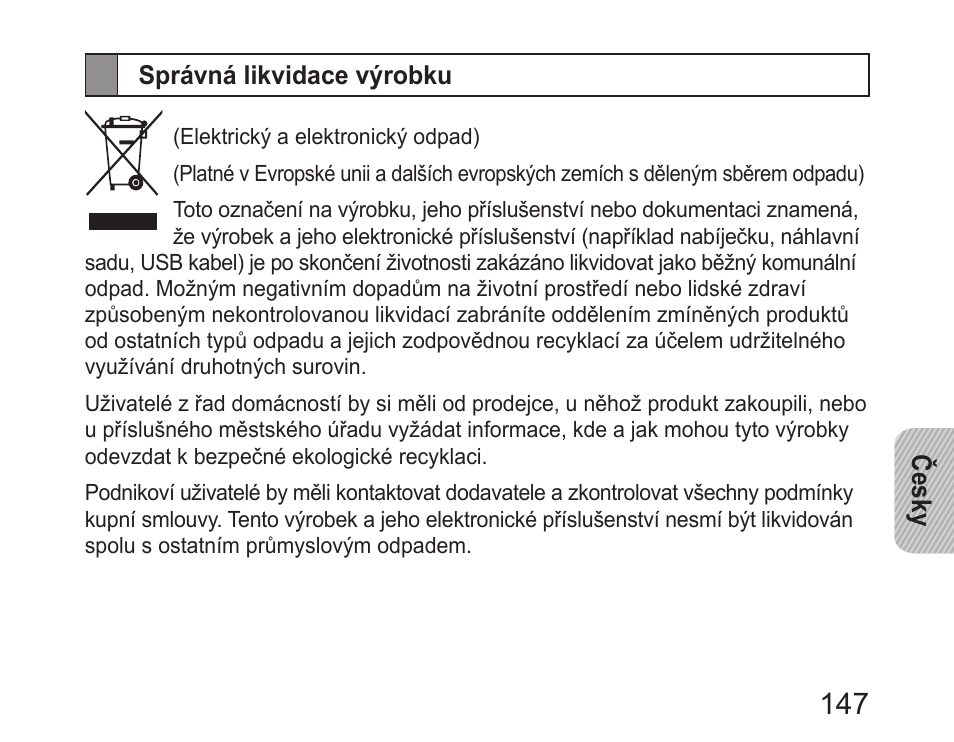 Správná likvidace výrobku | Samsung HM6450 User Manual | Page 149 / 191