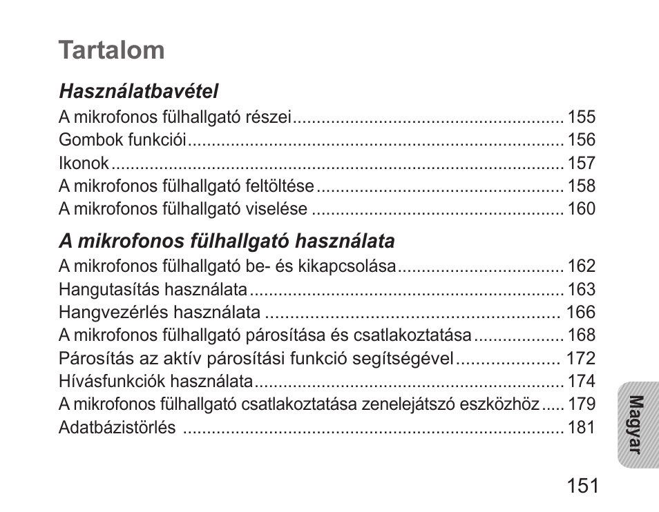 Magyar, Tartalom | Samsung HM6450 User Manual | Page 153 / 191