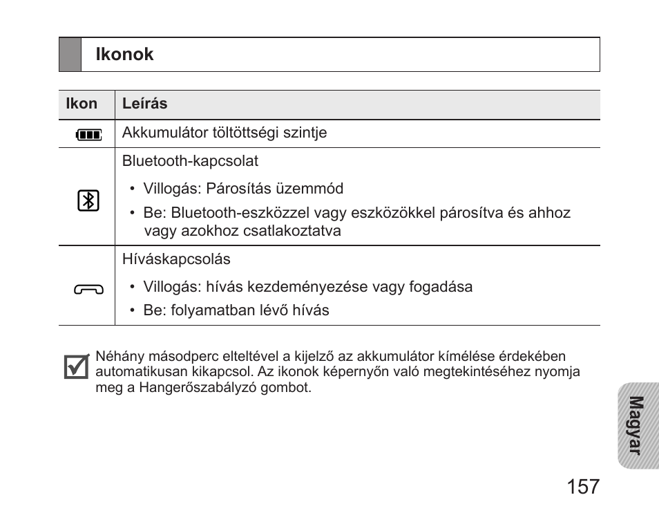 Ikonok | Samsung HM6450 User Manual | Page 159 / 191