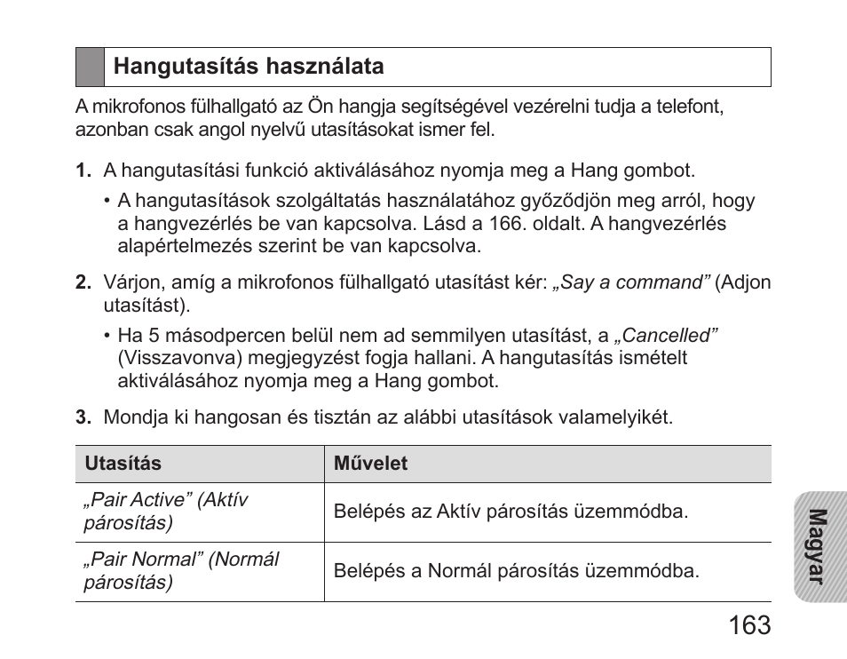Hangutasítás használata | Samsung HM6450 User Manual | Page 165 / 191