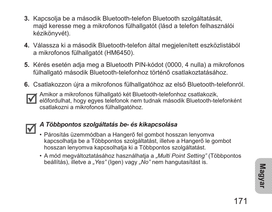 Magyar | Samsung HM6450 User Manual | Page 173 / 191