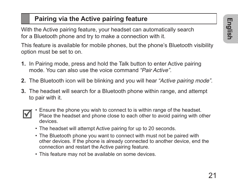 Pairing via the active pairing feature | Samsung HM6450 User Manual | Page 23 / 191