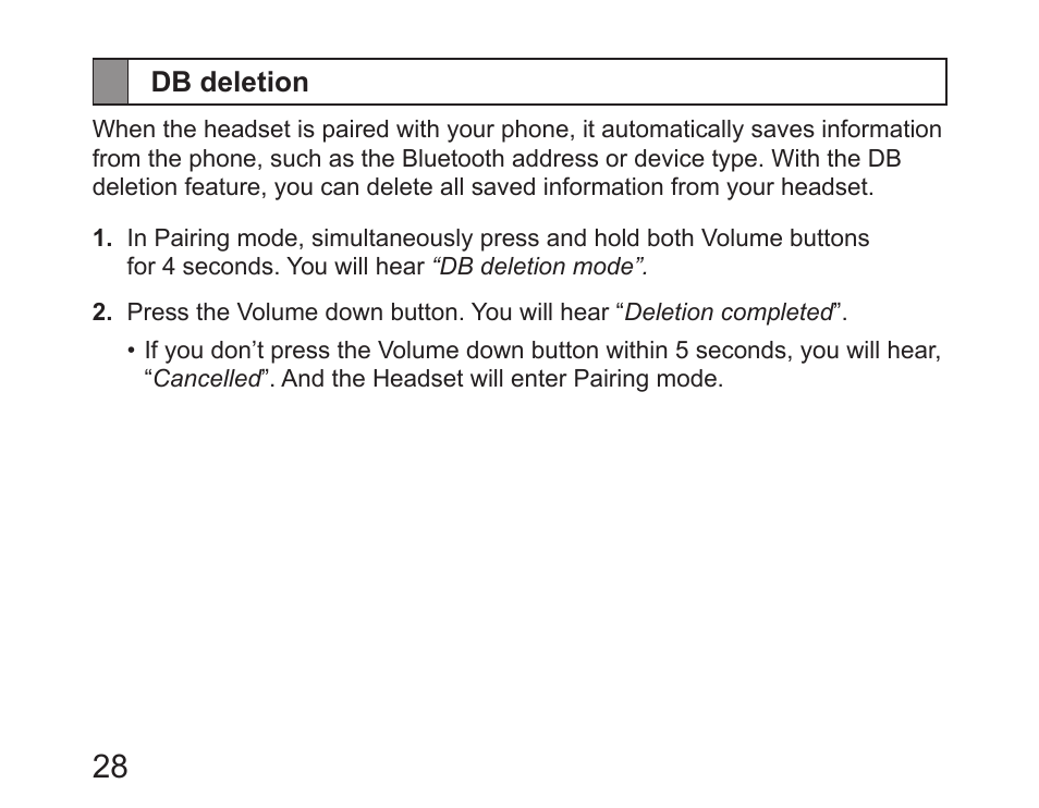 Db deletion | Samsung HM6450 User Manual | Page 30 / 191