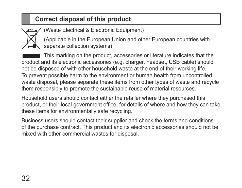 Correct disposal of this product | Samsung HM6450 User Manual | Page 34 / 191