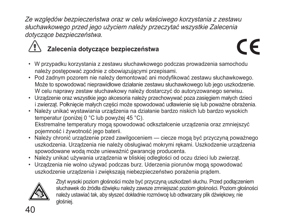 Zalecenia dotyczące bezpieczeństwa | Samsung HM6450 User Manual | Page 42 / 191