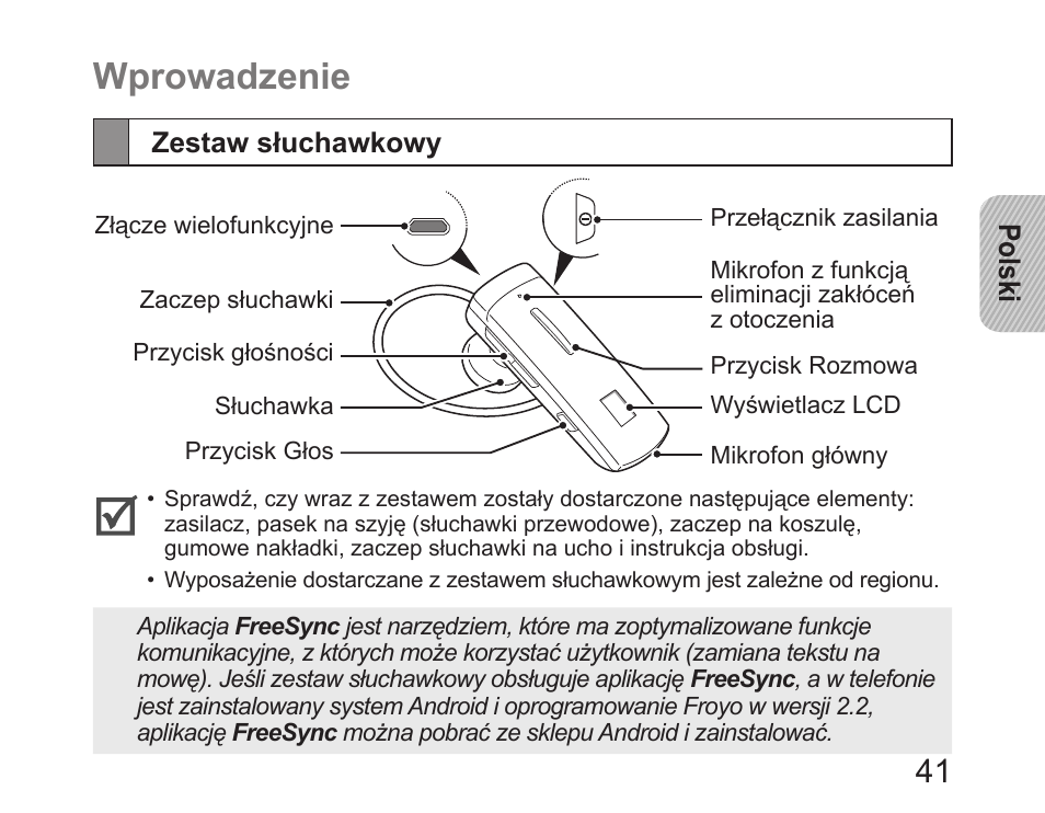 Wprowadzenie, Zestaw słuchawkowy | Samsung HM6450 User Manual | Page 43 / 191