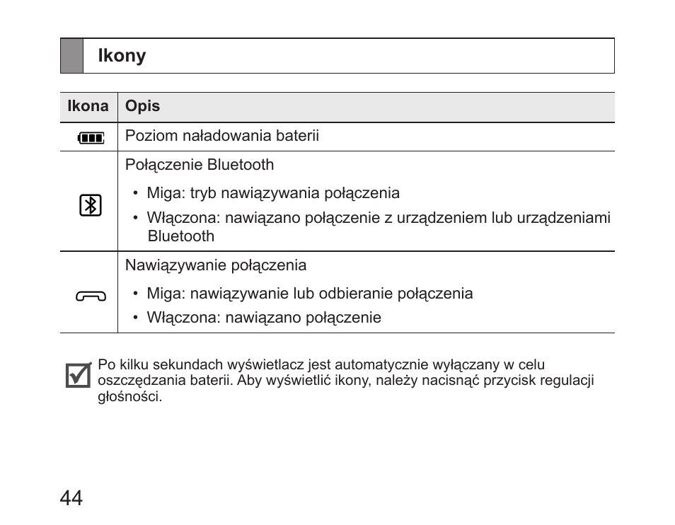 Ikony | Samsung HM6450 User Manual | Page 46 / 191