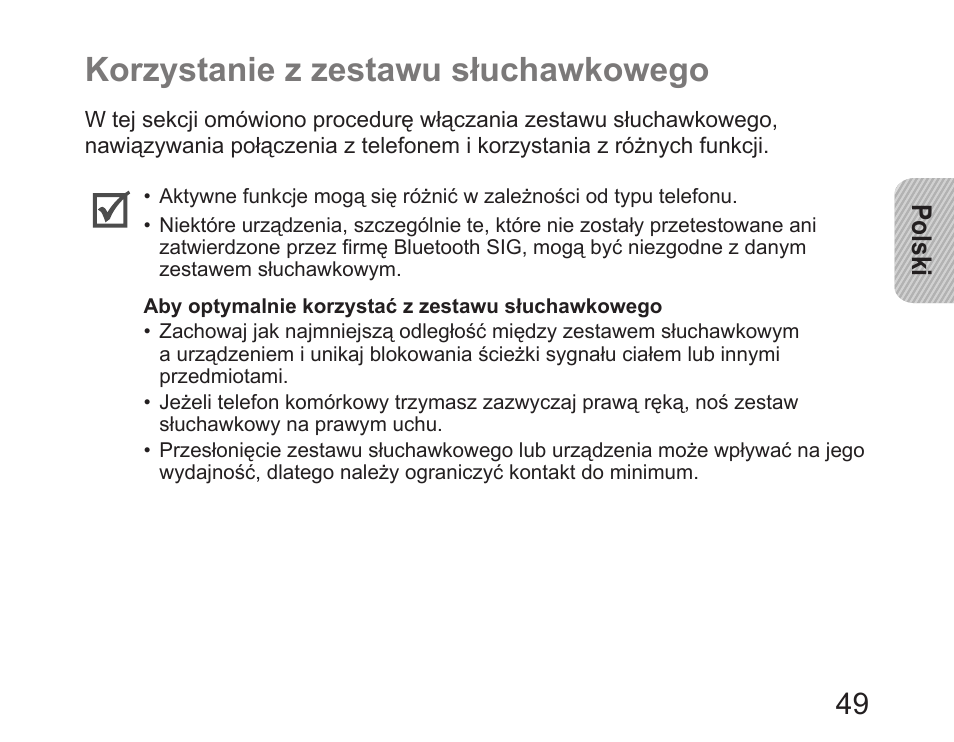 Korzystanie z zestawu słuchawkowego, Polski | Samsung HM6450 User Manual | Page 51 / 191