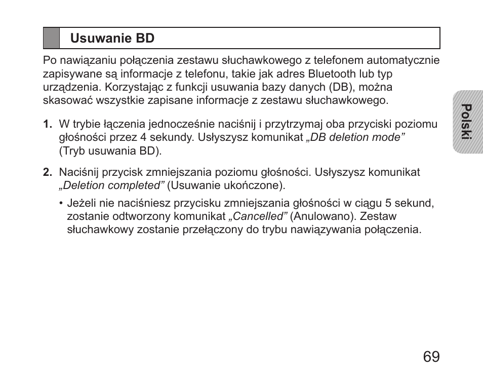 Usuwanie bd | Samsung HM6450 User Manual | Page 71 / 191
