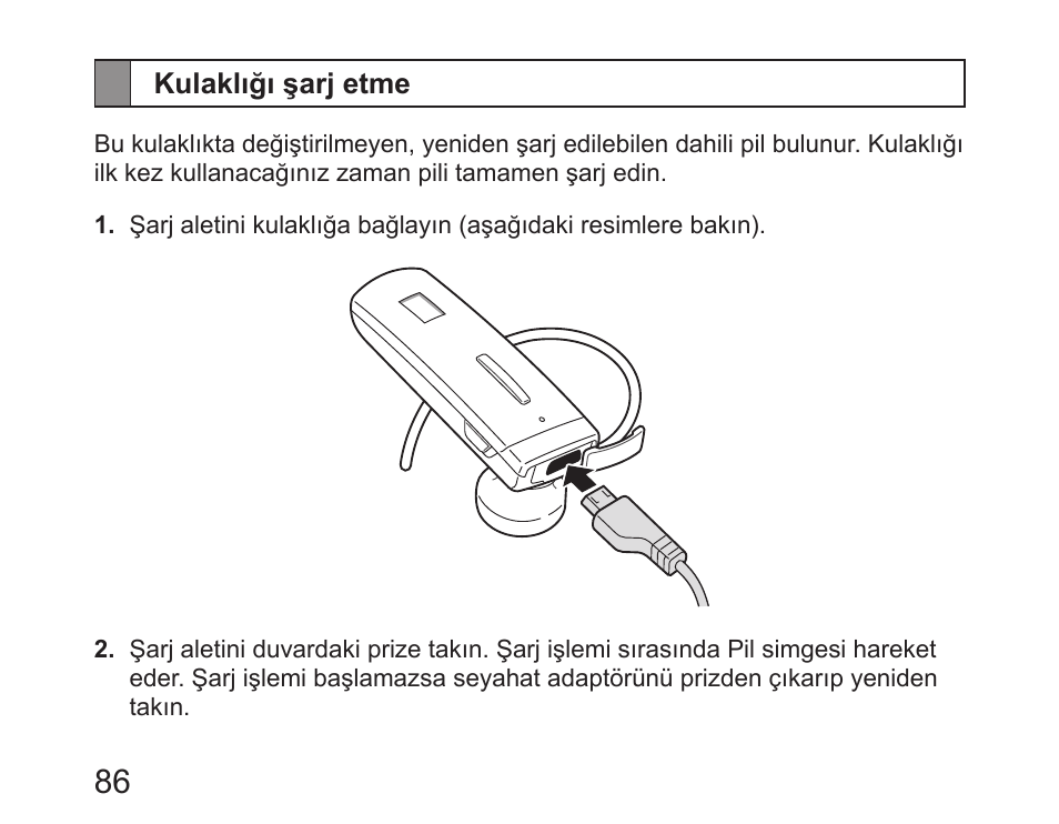 Kulaklığı şarj etme | Samsung HM6450 User Manual | Page 88 / 191