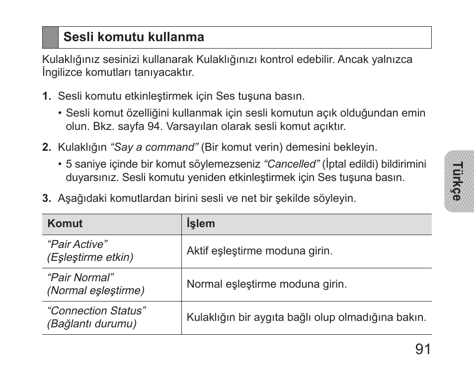 Sesli komutu kullanma | Samsung HM6450 User Manual | Page 93 / 191