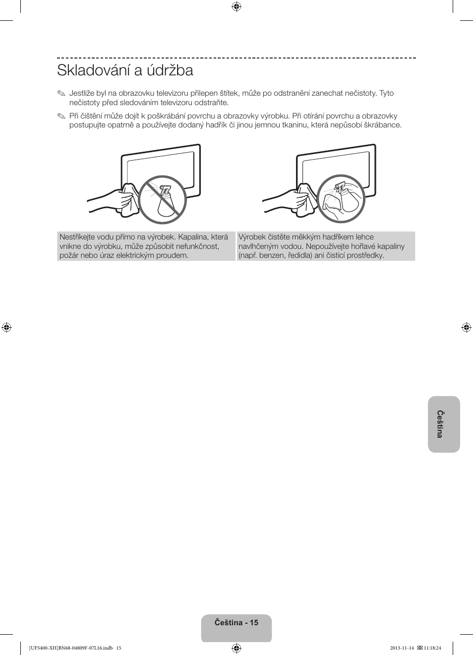 Skladování a údržba | Samsung UE22F5410AW User Manual | Page 123 / 289