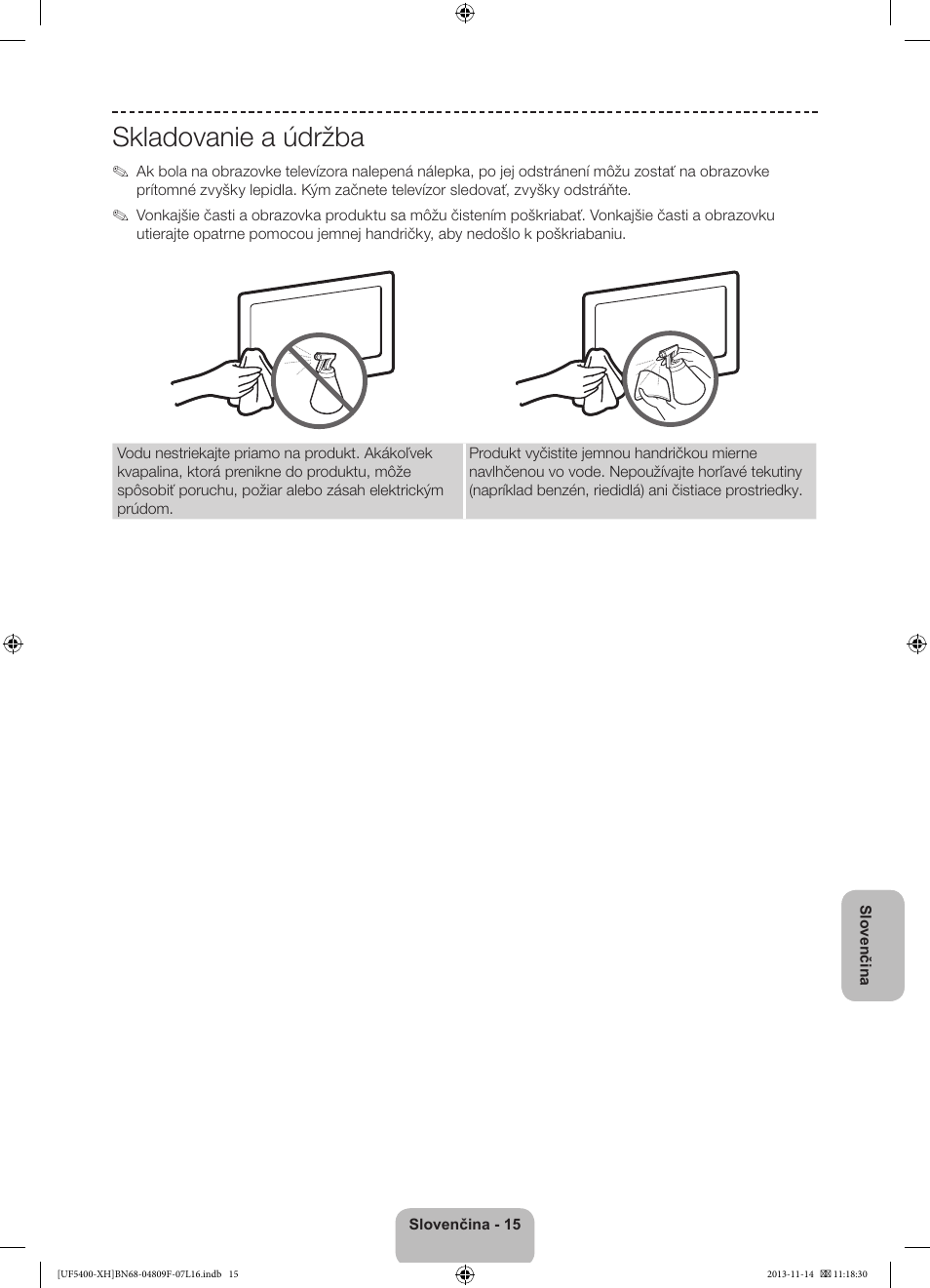 Skladovanie a údržba | Samsung UE22F5410AW User Manual | Page 141 / 289