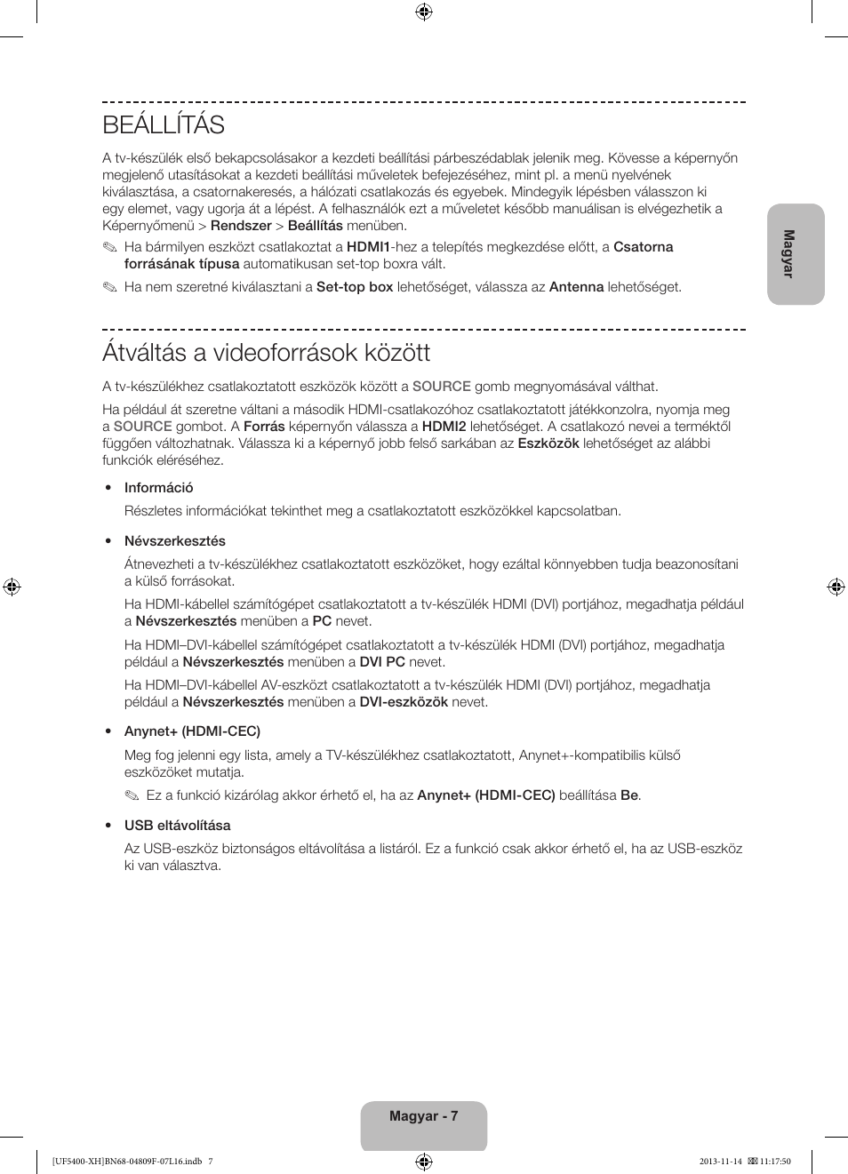 Beállítás, Átváltás a videoforrások között | Samsung UE22F5410AW User Manual | Page 25 / 289