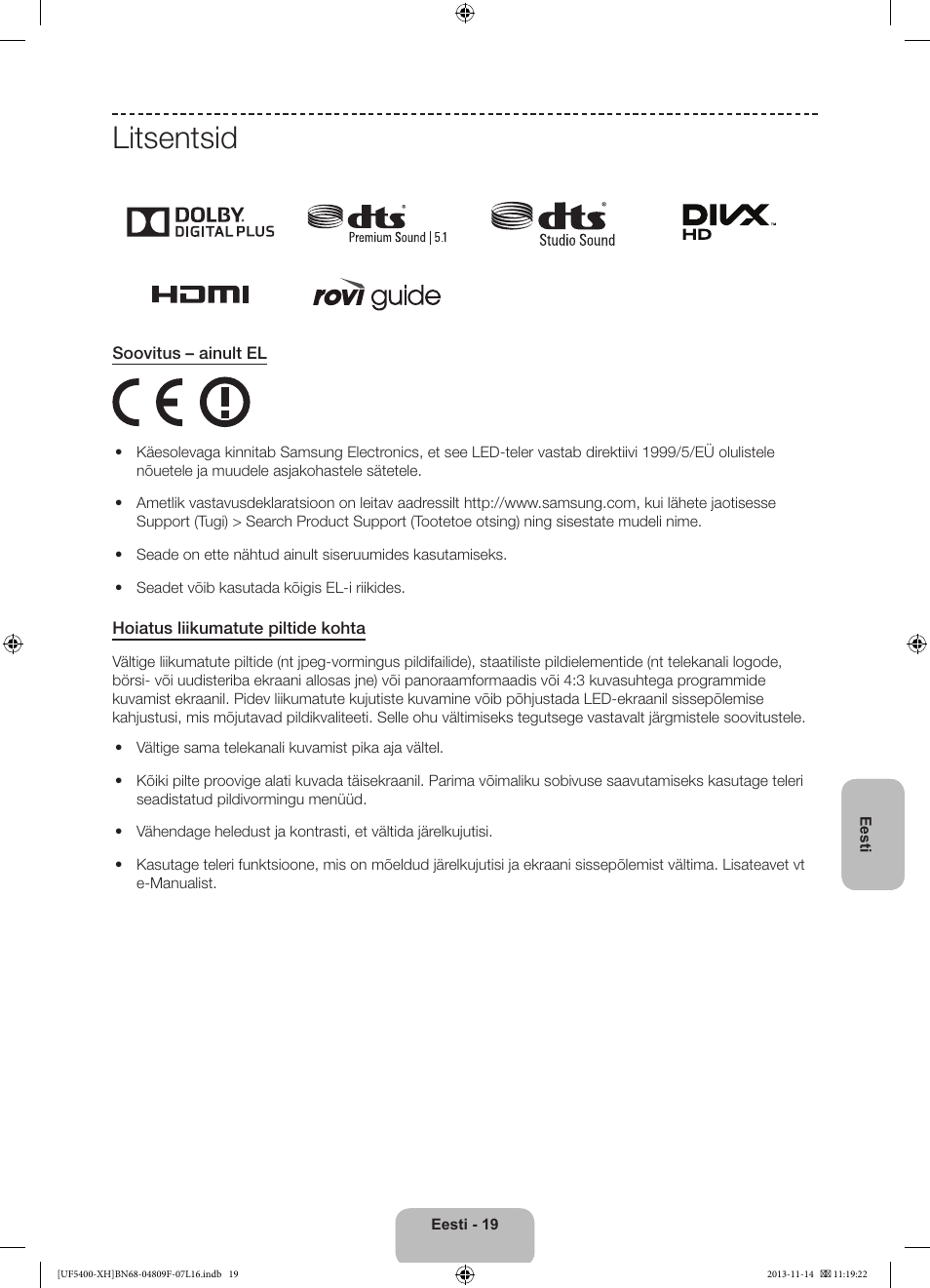 Litsentsid | Samsung UE22F5410AW User Manual | Page 289 / 289