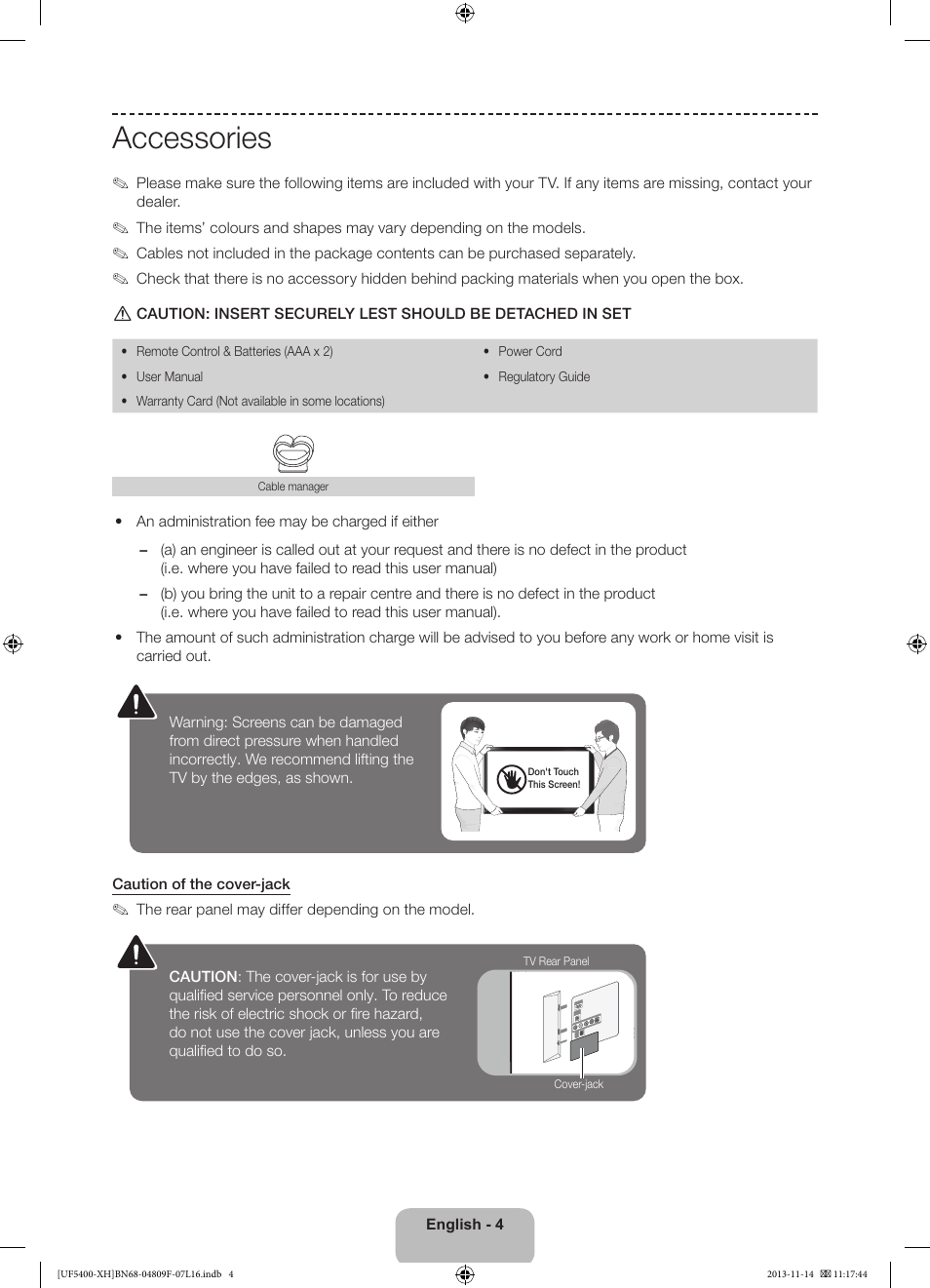 Accessories | Samsung UE22F5410AW User Manual | Page 4 / 289