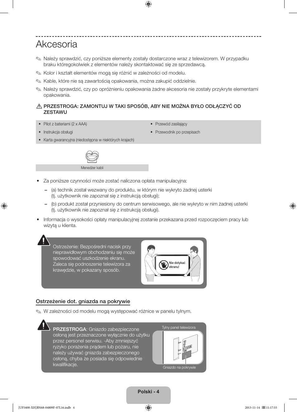 Akcesoria | Samsung UE22F5410AW User Manual | Page 40 / 289