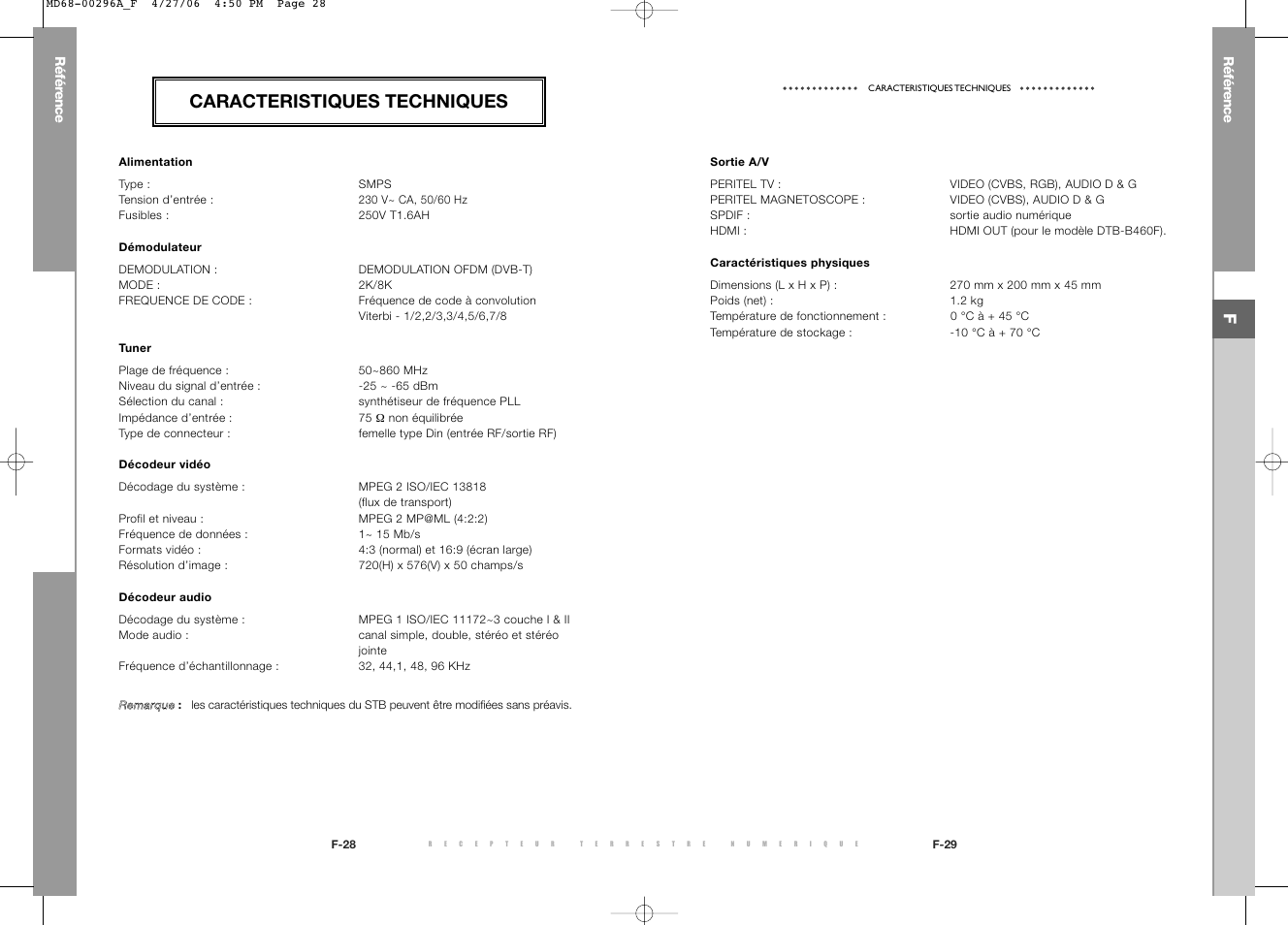 Caracteristiques techniques | Samsung DTB-B360 User Manual | Page 17 / 62