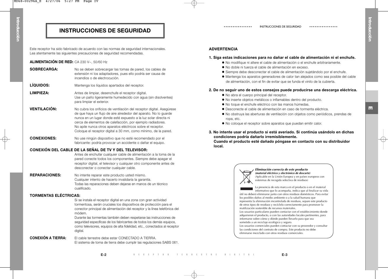 Instrucciones de seguridad | Samsung DTB-B360 User Manual | Page 19 / 62