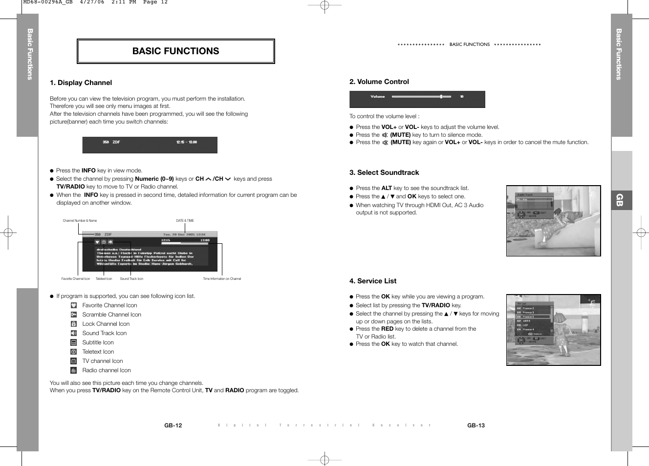 Basic functions | Samsung DTB-B360 User Manual | Page 39 / 62