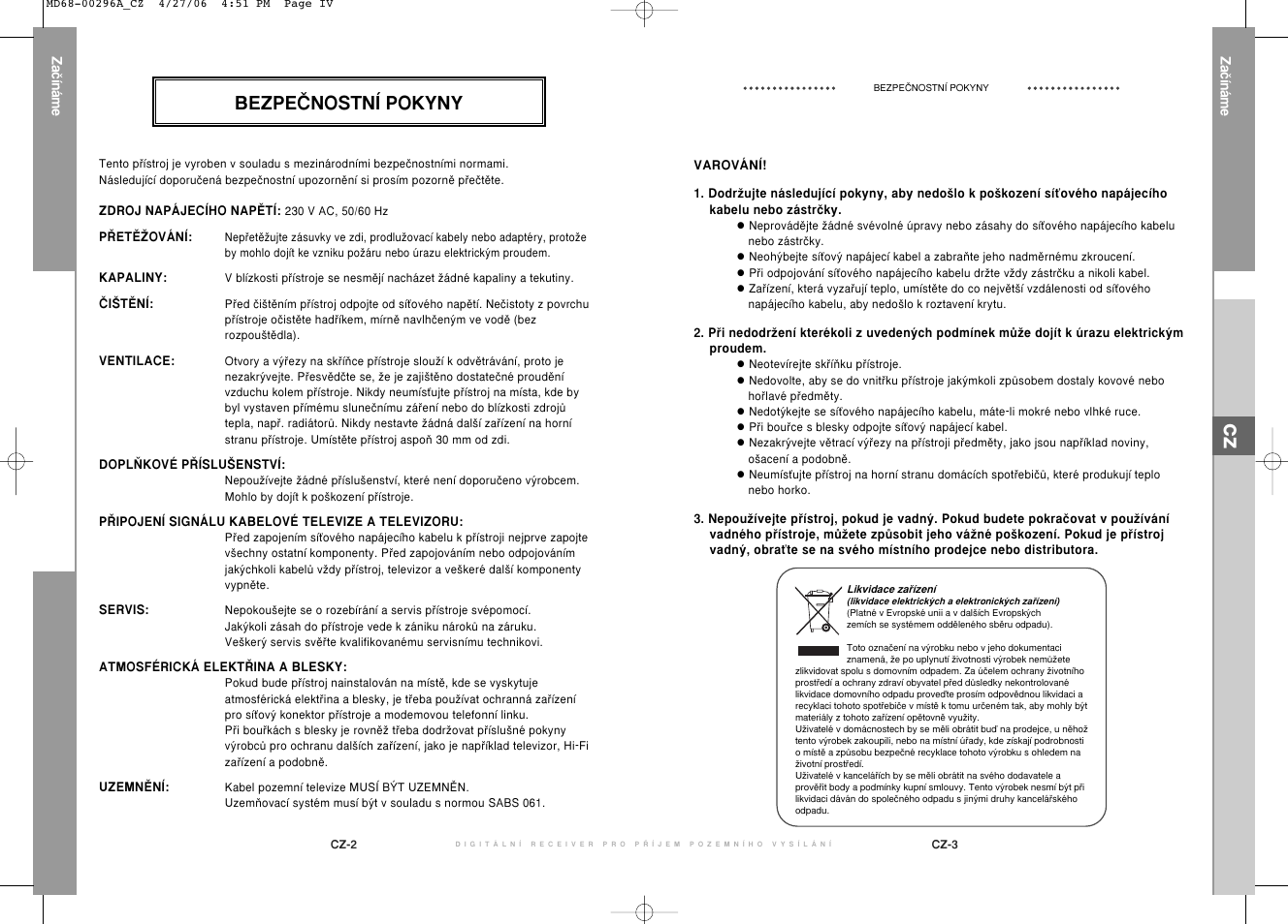 Bezpeânostní pokyny | Samsung DTB-B360 User Manual | Page 49 / 62