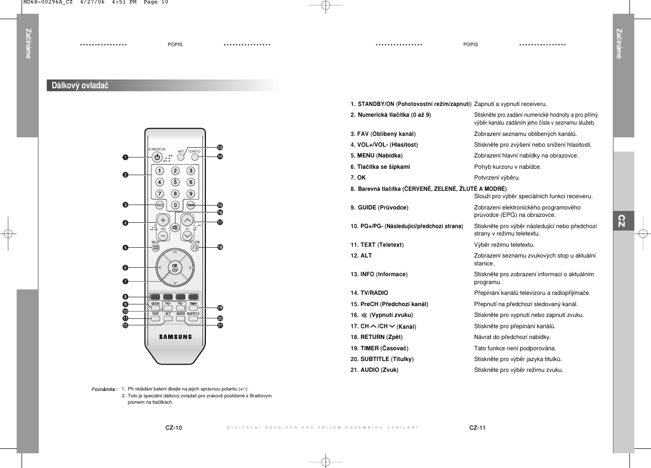 Dálkov˘ ovladaã | Samsung DTB-B360 User Manual | Page 53 / 62