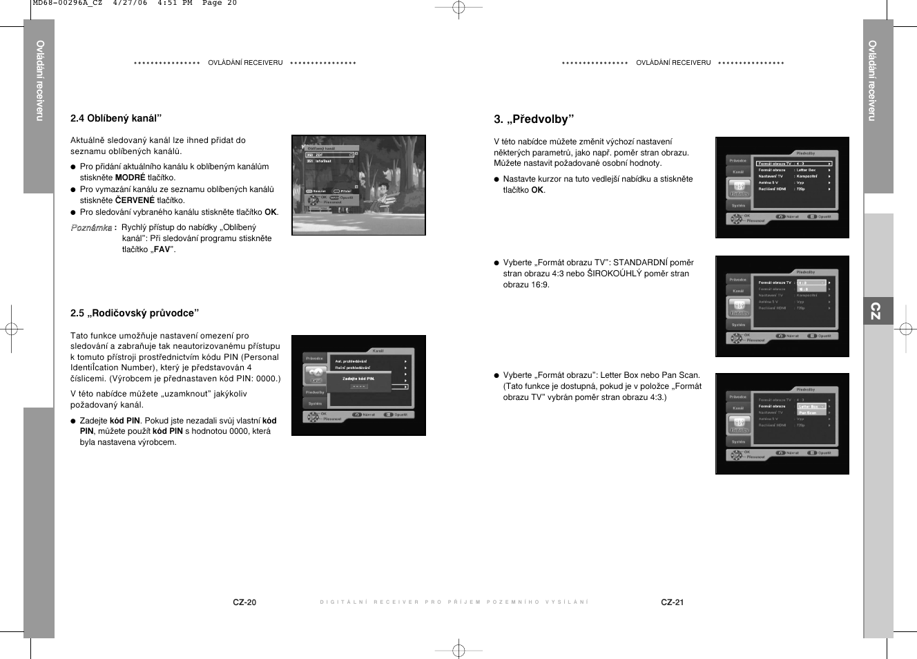 „pﬁedvolby | Samsung DTB-B360 User Manual | Page 58 / 62