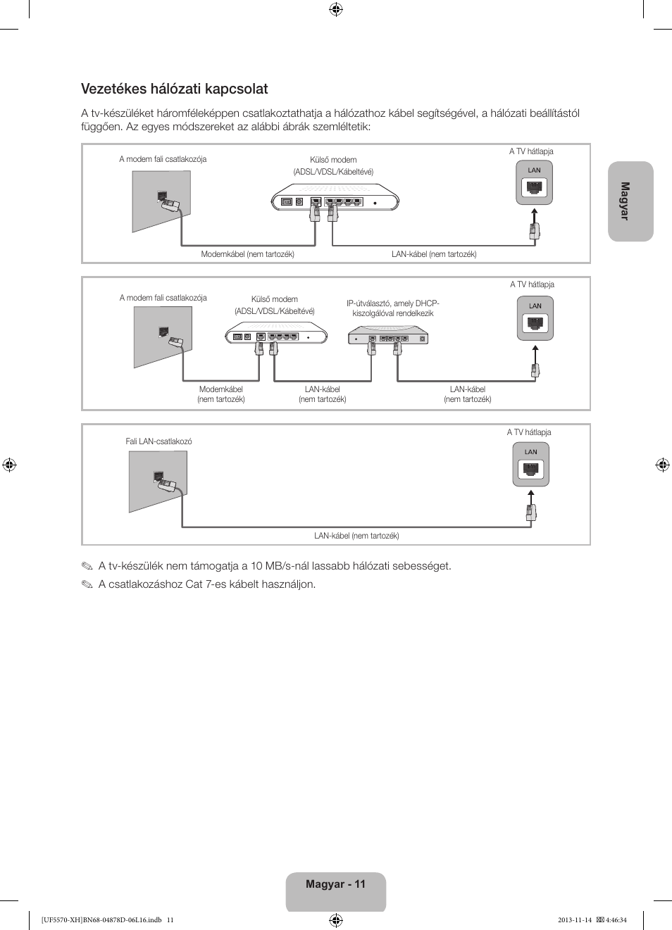 Vezetékes hálózati kapcsolat | Samsung UE46F5570SS User Manual | Page 29 / 289