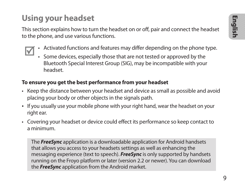 Using your headset | Samsung HM3700 User Manual | Page 11 / 213