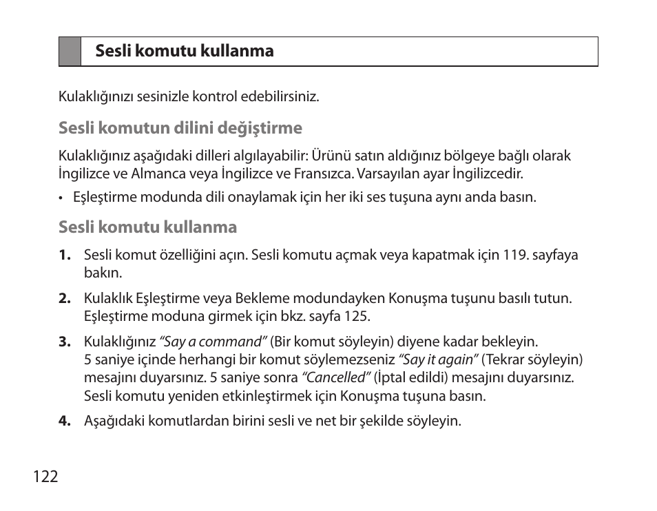 Sesli komutu kullanma | Samsung HM3700 User Manual | Page 124 / 213