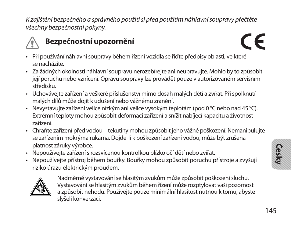 Bezpečnostní upozornění, 145 česk y | Samsung HM3700 User Manual | Page 147 / 213