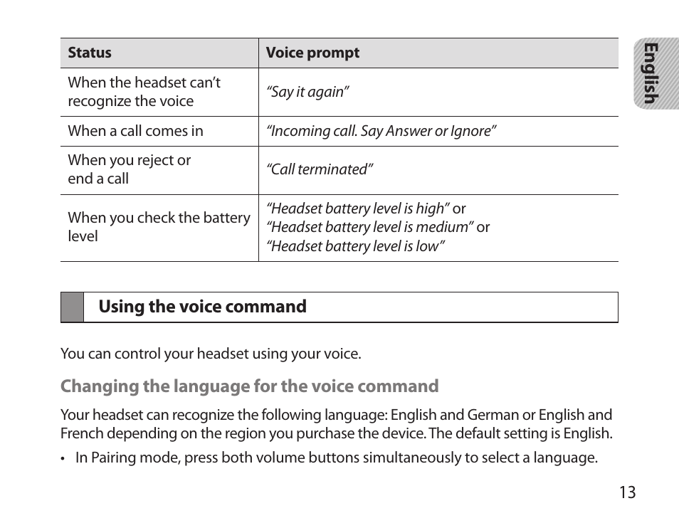 Using the voice command | Samsung HM3700 User Manual | Page 15 / 213
