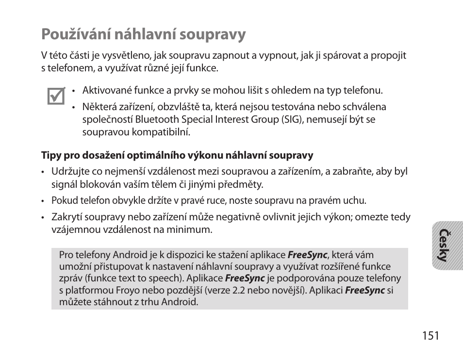 Používání náhlavní soupravy | Samsung HM3700 User Manual | Page 153 / 213