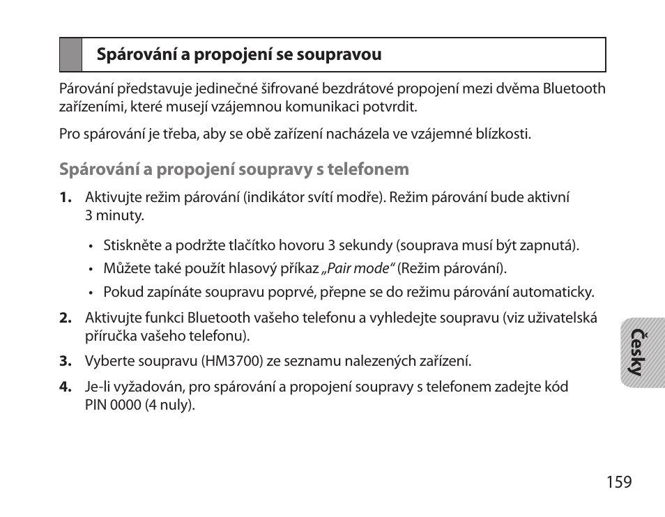 Spárování a propojení se soupravou | Samsung HM3700 User Manual | Page 161 / 213