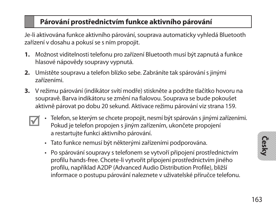 Párování prostřednictvím funkce aktivního párování | Samsung HM3700 User Manual | Page 165 / 213