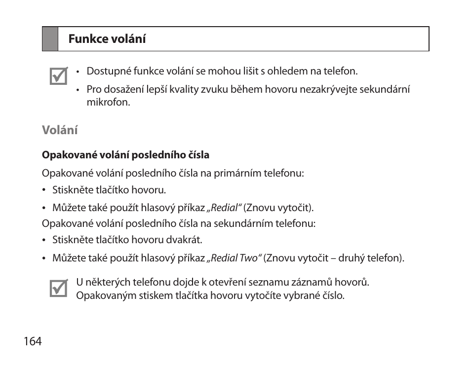 Funkce volání | Samsung HM3700 User Manual | Page 166 / 213