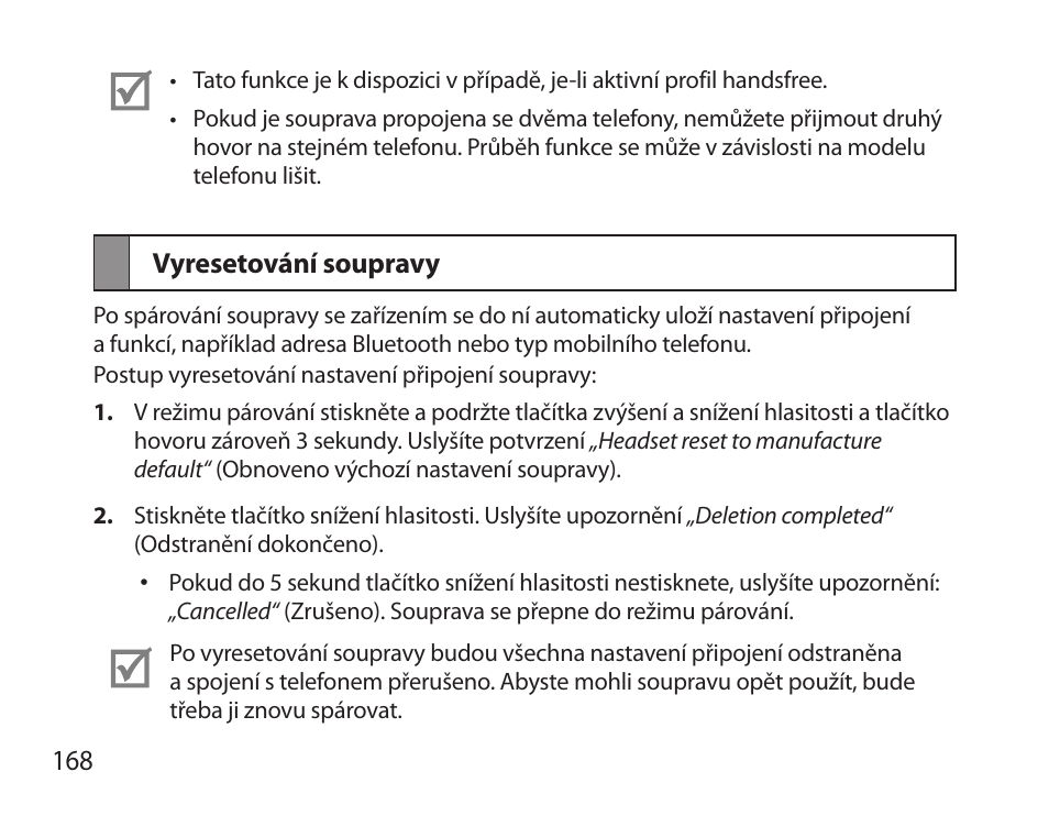 Vyresetování soupravy | Samsung HM3700 User Manual | Page 170 / 213